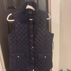 Lauren RALPH LAUREN Women's Quilted Vest Corduroy Collar Navy Size M NEW